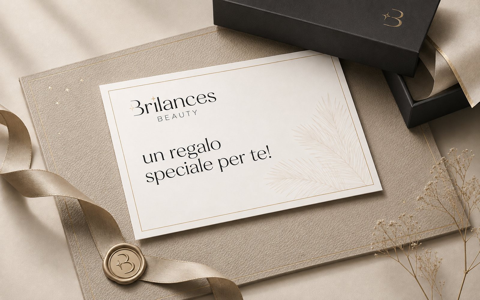 Buono regalo Brilances Beauty su cartoncino, con nastro e sigillo in ceralacca